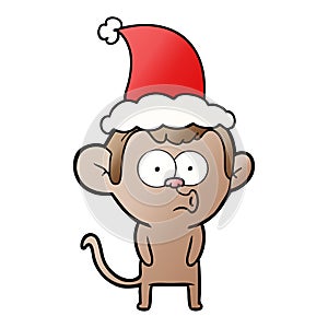 gradient cartoon of a hooting monkey wearing santa hat