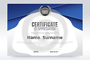 Gradient Certificate of appreciation Template. Blue and white gradient color design