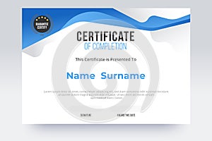 Gradient Certificate of completion Template. Blue and white color tone