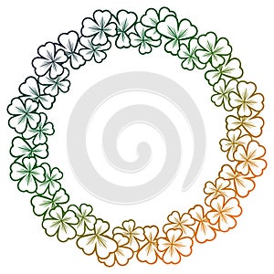 Gradient color round frame with shamrock contour. Raster clip ar