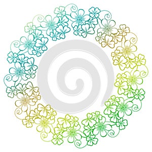 Gradient color round frame with shamrock contour. Raster clip ar