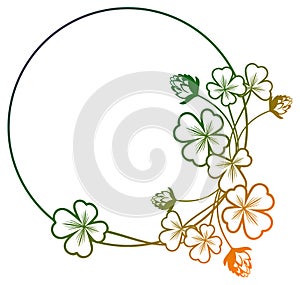 Gradient color round frame with shamrock contour. Raster clip ar