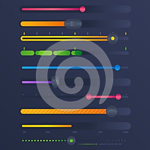 Gradient colored ui sliders set Vector illustration.