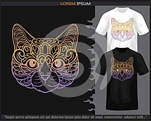 Gradient Colorful cat head mandala arts isolated on black and white t shirt