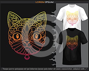 Gradient Colorful of cat mandala arts isolated on black and white t shirt