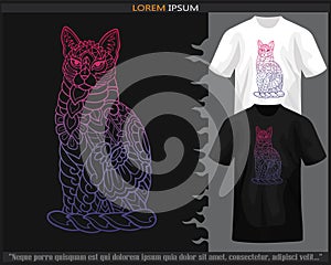 Gradient Colorful of cat mandala arts isolated on black and white t shirt