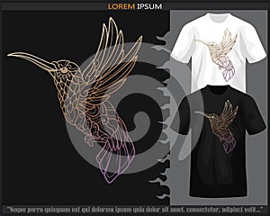 gradient Colorful humming bird mandala arts illustration isolated on black and white t shirt