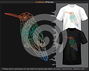 Gradient Colorful humming bird mandala arts isolated on black and white t shirt