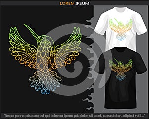 Gradient Colorful Humming bird mandala arts isolated on black and white t shirt