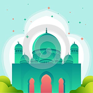 Gradient islamic banner with mosque design Free Vector