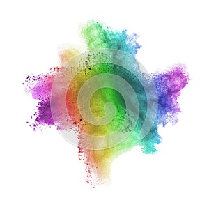 Gradient colorful powder splash isolated on white background