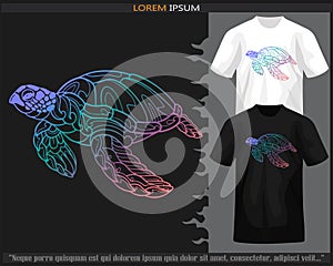 Gradient colorful sea turtle mandala arts isolated on black and white t shirt