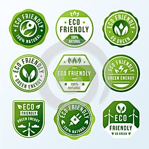 Gradient eco friendly label set Vector illustration.