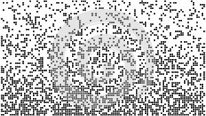 Gradient with falling squares. A texture with shuffled pixels from black to white. Abstract monochromatic mosaic. Vector