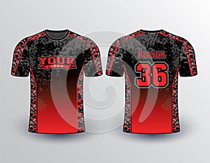 Gradient filled black and red shirt with camo pattern