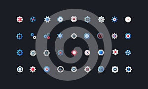 Gradient Flat Gear Icons on Dark Background