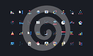 Gradient Flat Style Data Charts Icon Set