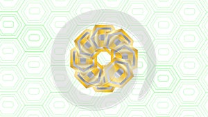 Gradient gold hexagon in circle pattern with background green line in white space