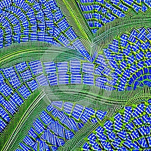 A gradient of green and blue triangles arranged in a spiral pattern1, Generative AI