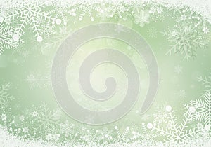 Gradient green winter snowflake border with the snow