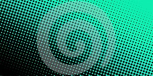 Gradient of halftone black dots on a green background. Pop art texture. Comic background. Vector illustration.