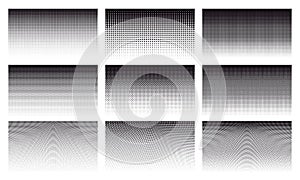 Gradient halftone dotted patterns. Abstract halftone dots gradient horizontal pattern. Dot spray texture gradient vector