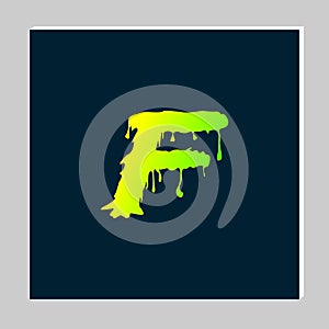 Gradient Letter Logo Design on Dark Background. Melted Grunge Font. Letter F Initials. Vector Illustration