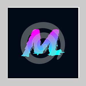 Gradient Letter Logo Design on Dark Background. Melted Grunge Font. Letter M Initials. Vector Illustration