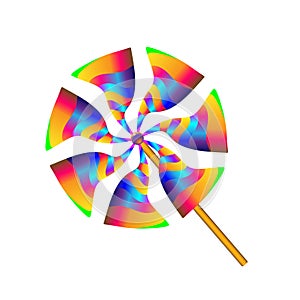 Gradient multicolored toy paper windmill propeller. Pinwheel with blades of different colors. Vector illustration