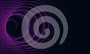 Gradient neon purple violet helix tunnel fades in black space.