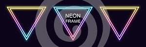 Gradient neon triangle Frame. Vector set of triangular neon Border with double outline