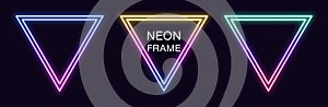 Gradient neon triangle Frame. Vector set of triangular neon Border with double outline