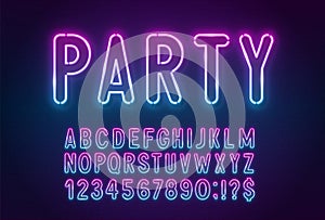 Gradient pink-blue neon light font on a dark background.