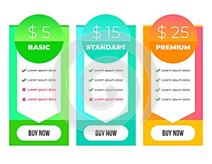 Gradient price list graphic design template, modern flat sale comparison offer layout