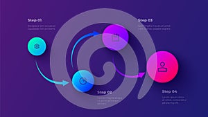 Gradient Process Infographic Vector with 4 Steps. Modern Circular Flow for Business, Strategy, Planning and Data Visualization on