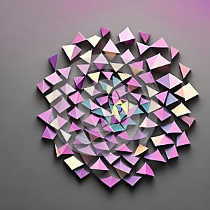 A gradient of purple and pink triangles arranged in a spiral pattern4, Generative AI