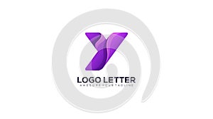 Gradient purple Y Letter logo, Minimal Logo design vector template