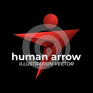 Gradient Red 3D Human Arrow Arrowhead Symbol Design