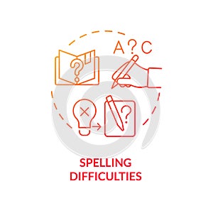 Gradient red line icon spelling difficulties concept