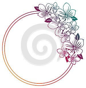 Gradient round frame with abstract flowers silhouettes.