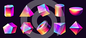 Gradient shape objects. Minimalistic modern perspective shapes, abstract colorful geometric forms. Vector colorful set.