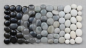 Gradient of smooth pebbles transitioning from black on the left to