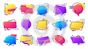 Gradient speech bubble set. Colorful frames with lines and dots for statement and message, quotation, comment