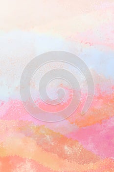Gradient watercolor background texture, white fog on pastel orange pink and blue wavy painted stripes, abstract blank book cover