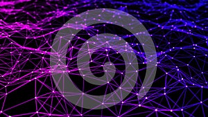 Gradient wave of bright particles. Network of dots connected by lines. Abstract digital background. 3d rendering