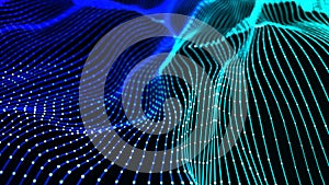 Gradient wave of bright particles. Network of dots connected by lines. Abstract digital background. 3d rendering