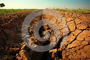 Gradual Soil agriculture erosion. Generate Ai photo