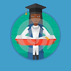 Graduate with book in hands vector illustration.