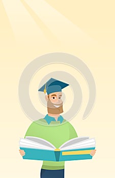 Graduate with book in hands vector illustration.