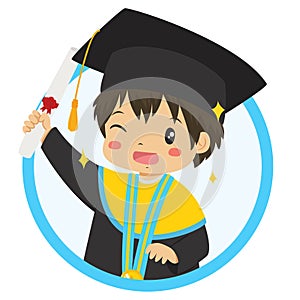 Graduate Boy Student Holding Certificate Tube in Blue Circle Frame Character Vector